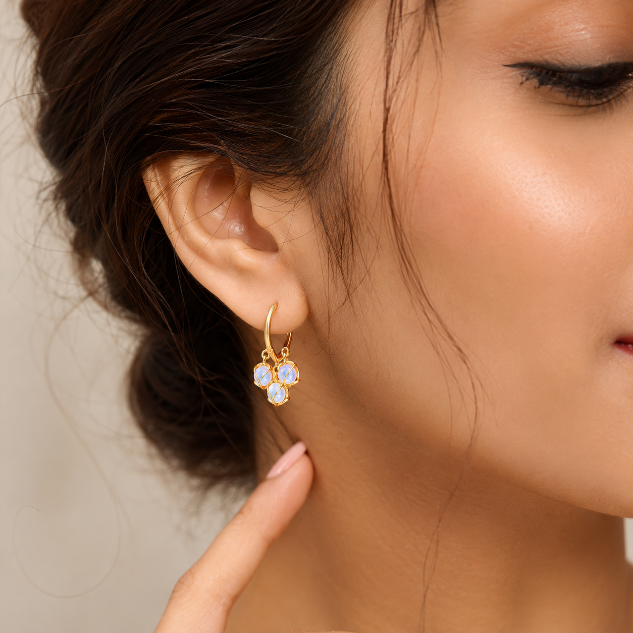 Gold hoop earrings with opal stones, elegant anti-tarnish jewelry for women