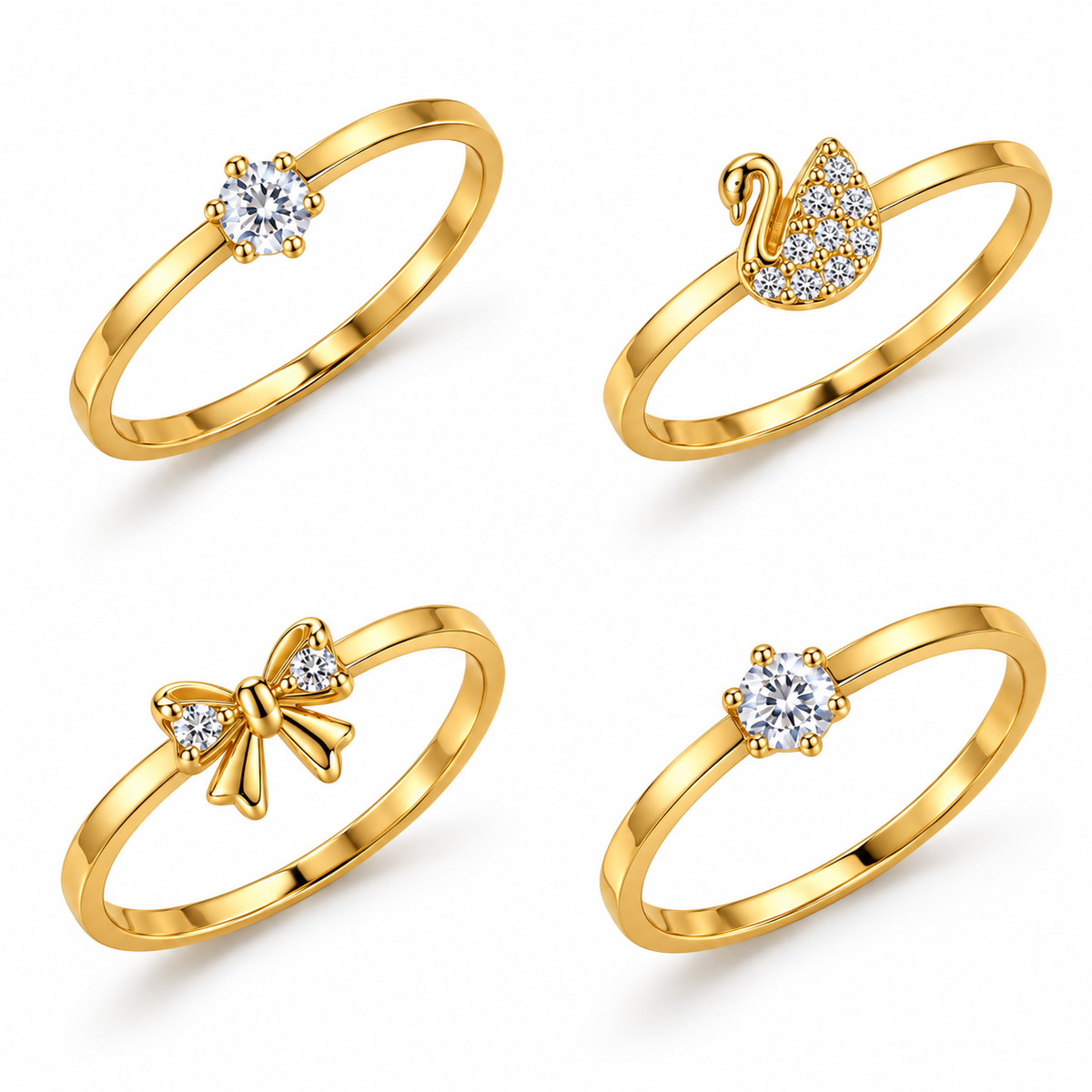 Gold-Tone CZ Ring Set of 4 for Women