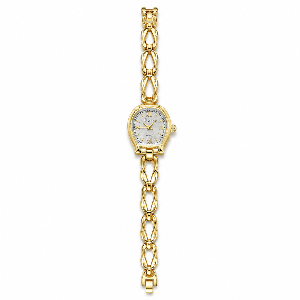 Lvpai Women's Gold Quartz Watch – Oval Dial & Twist Chain Strap