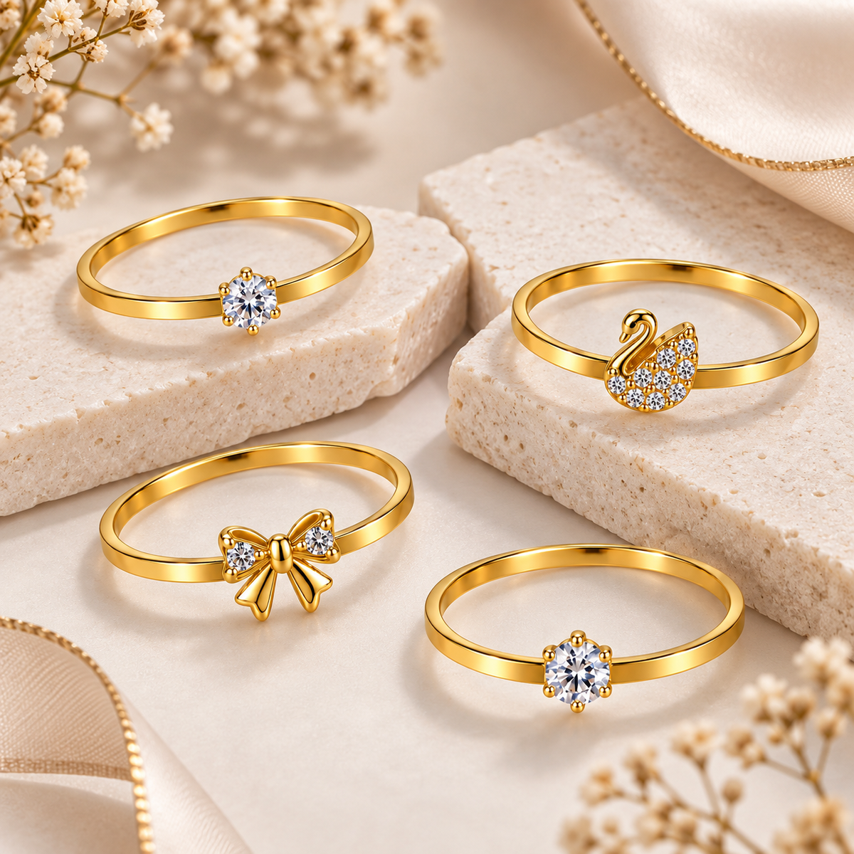 Gold-Tone CZ Ring Set of 4 for Women