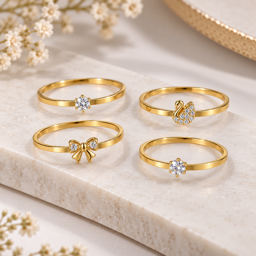 Gold-Tone CZ Ring Set of 4 for Women