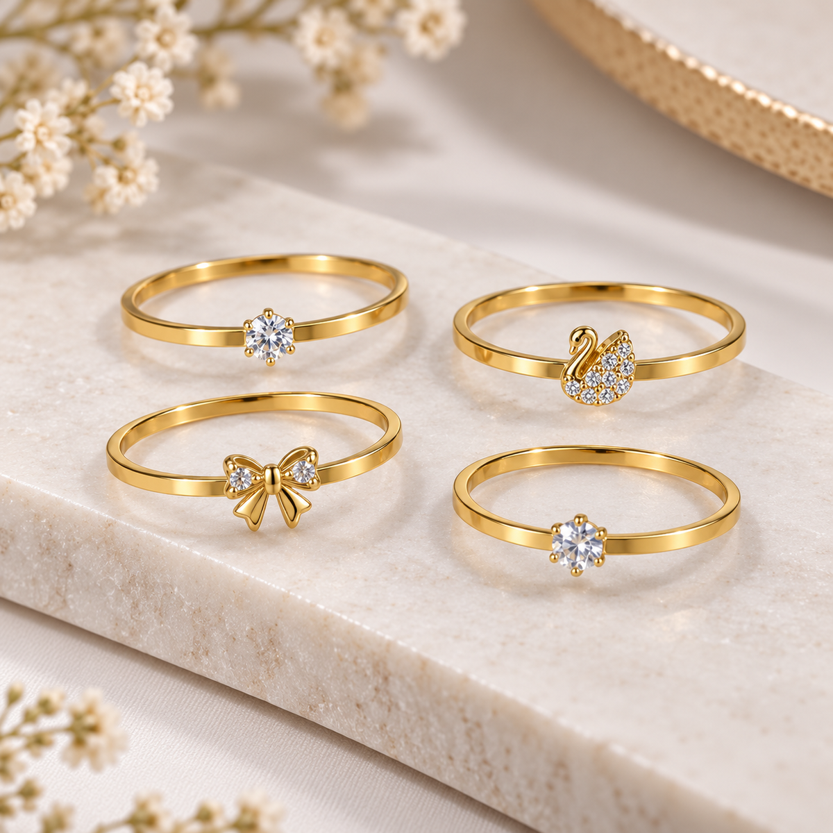 Gold-Tone CZ Ring Set of 4 for Women