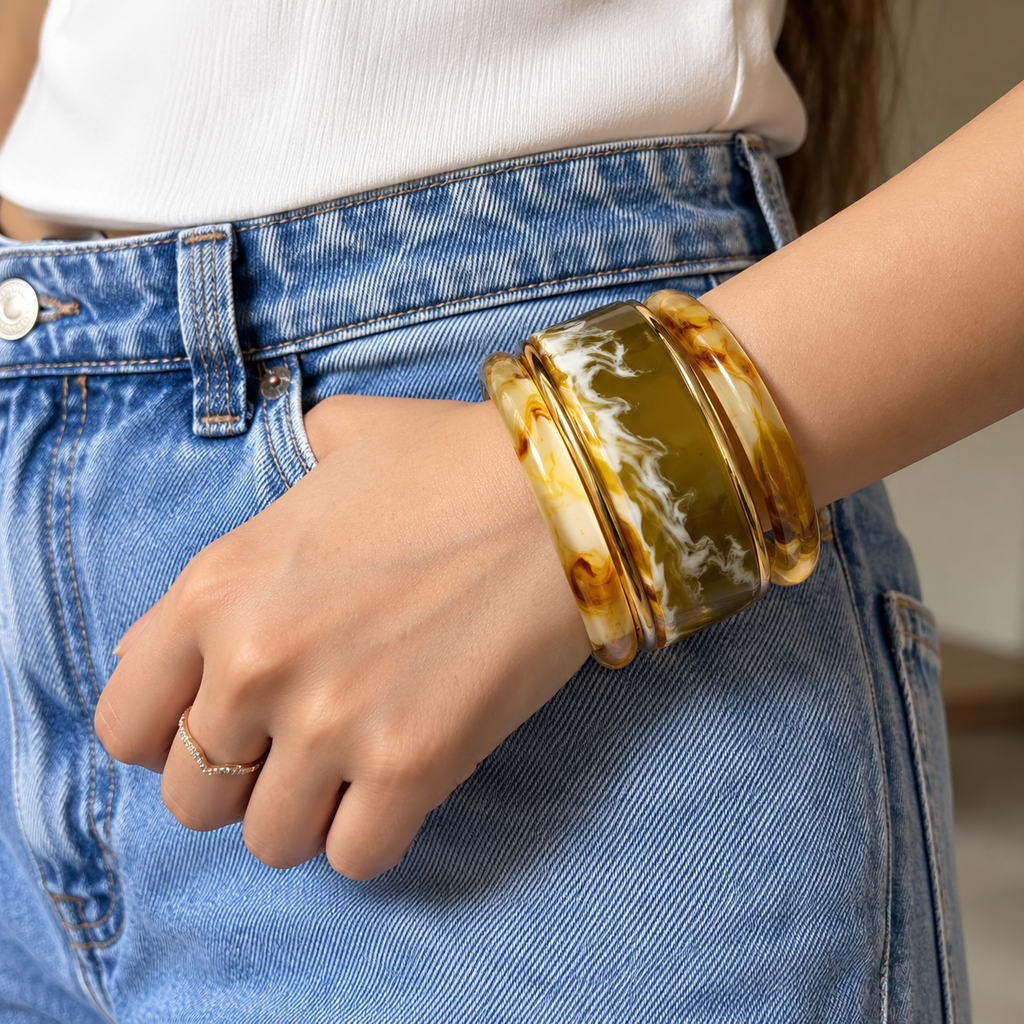Marbled Amber & Olive Bangle Stack | Thakurani Jewels