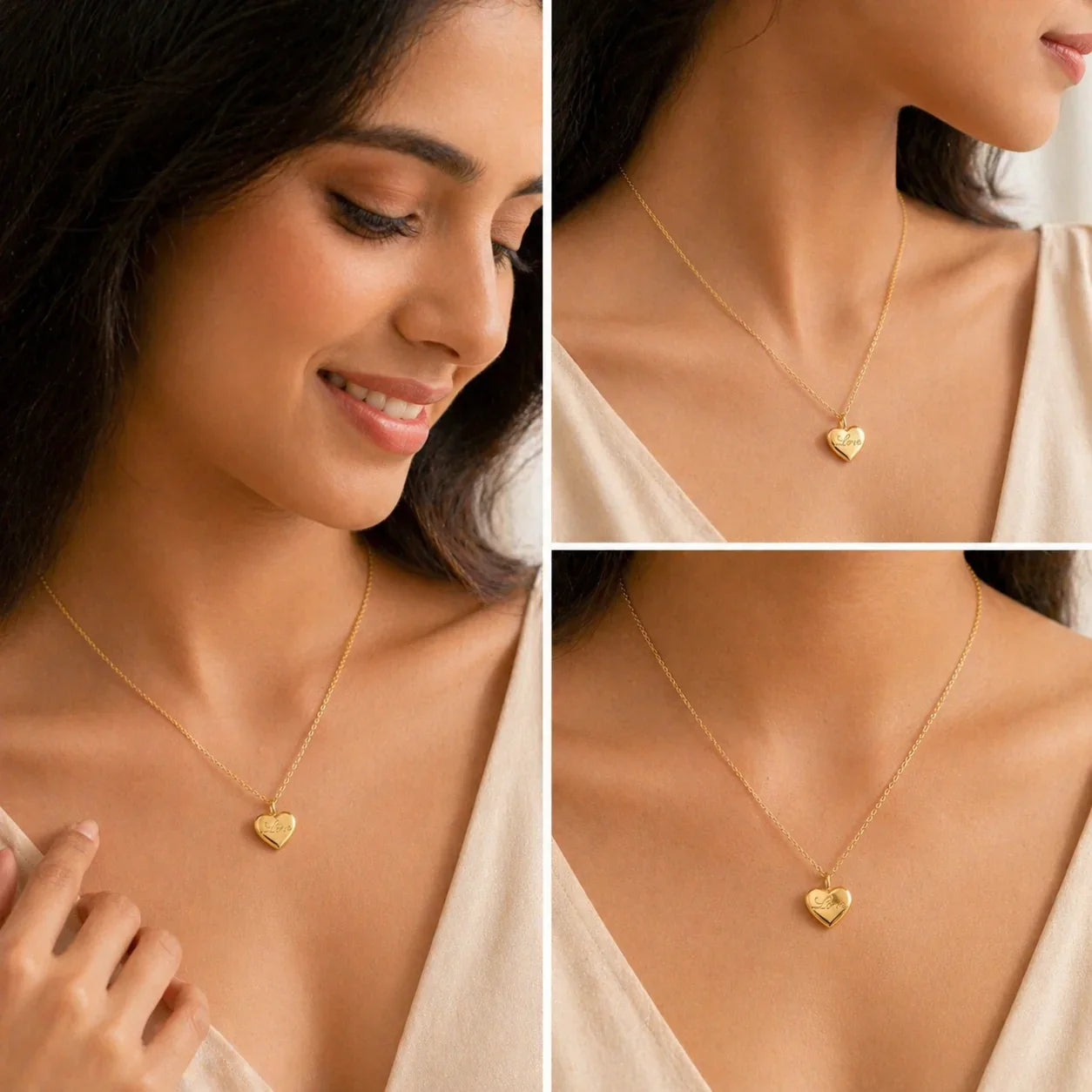 Gold heart necklace with 'Love' engraving, elegant everyday luxury jewelry for women