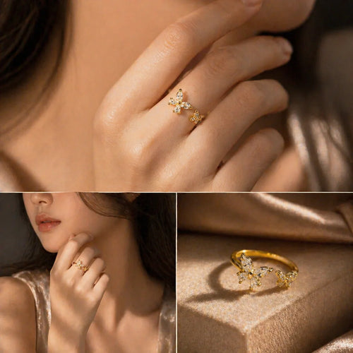 Elegant gold butterfly ring with clear stones, perfect for everyday luxury jewelry styles