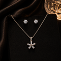 Elegant snowflake pendant necklace and stud earrings set, anti-tarnish luxury jewelry for women