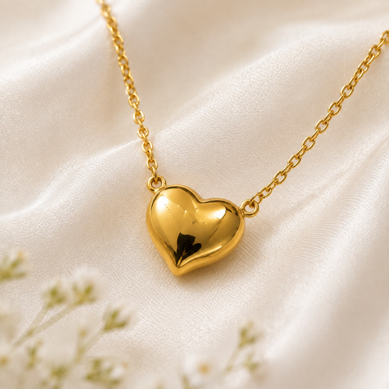 18K Gold Plated Heart Pendant Necklace & Stud Earrings Set for Women | Anti-Tarnish Jewelry