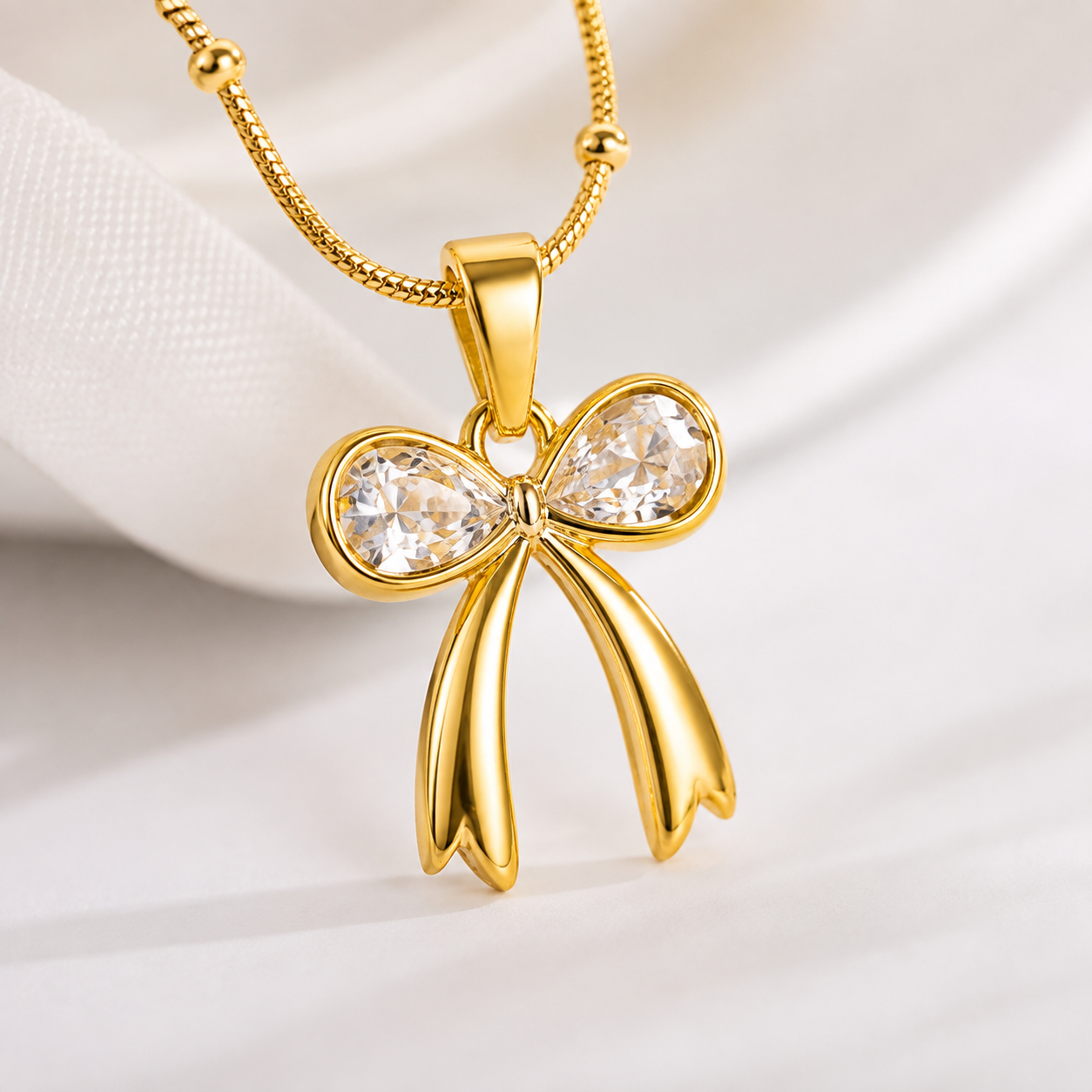 Elegant Bow Crystal Pendant Necklace for Women | Gold Plated Anti-Tarnish Necklace