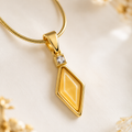 Geometric Gold Plated Pendant Necklace for Women | Anti-Tarnish Everyday Chain | Minimal Diamond Shape Pendant