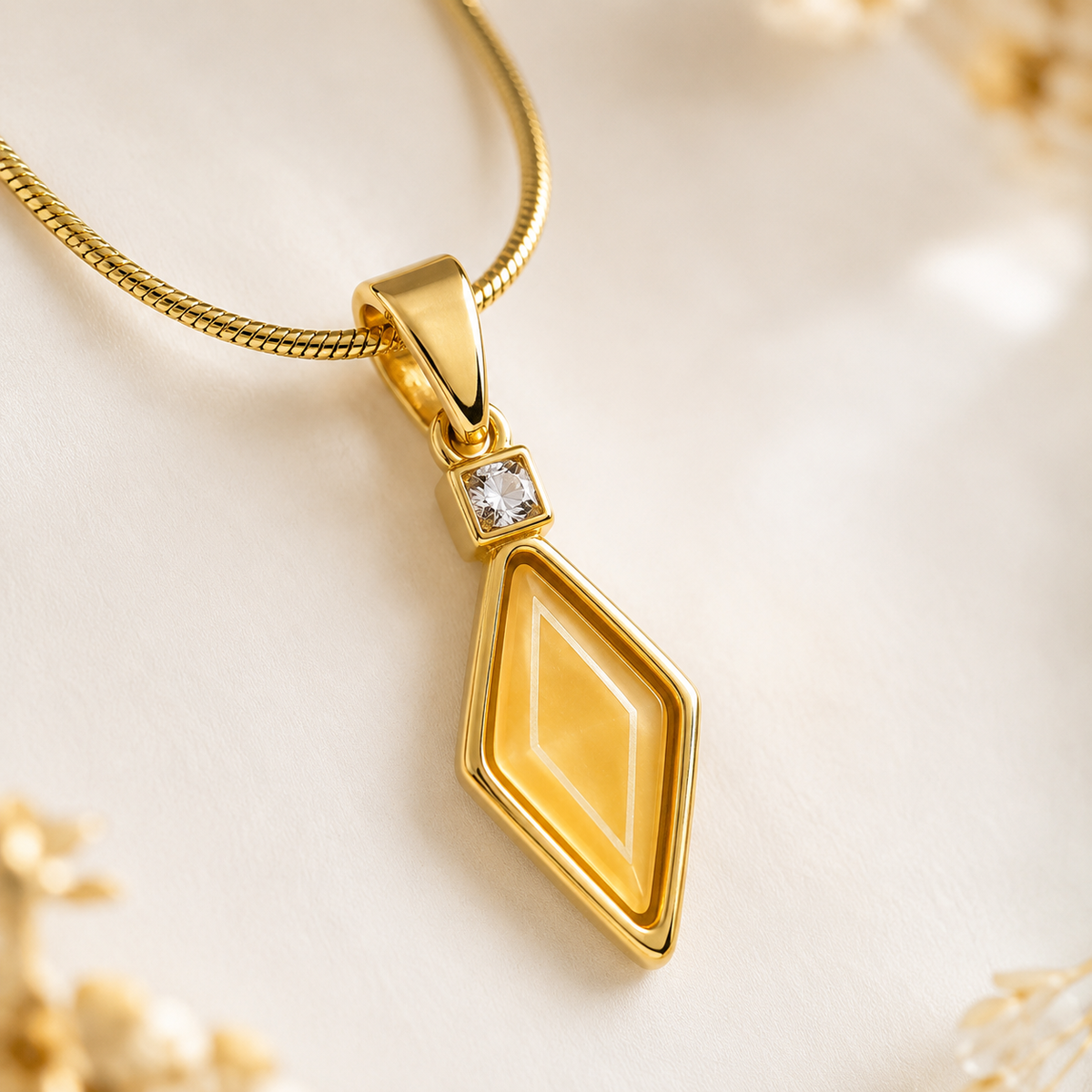 Geometric Gold Plated Pendant Necklace for Women | Anti-Tarnish Everyday Chain | Minimal Diamond Shape Pendant
