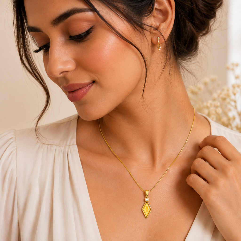 Geometric Gold Plated Pendant Necklace for Women | Anti-Tarnish Everyday Chain | Minimal Diamond Shape Pendant