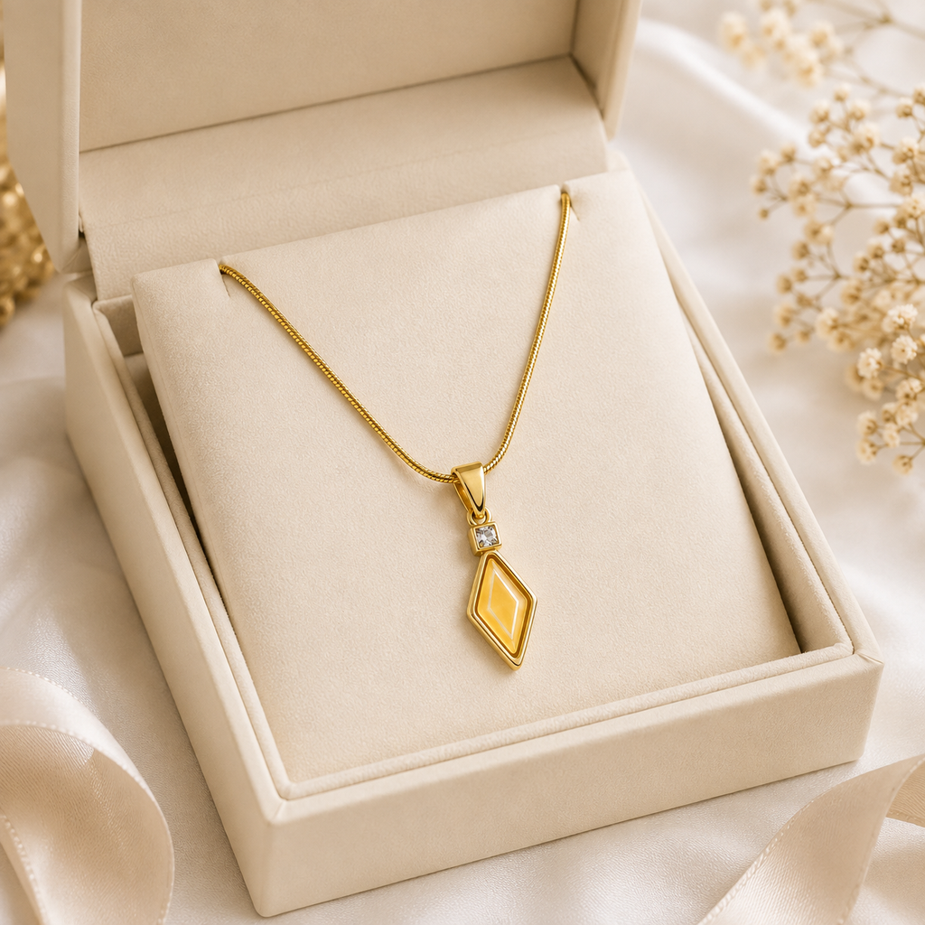 Geometric Gold Plated Pendant Necklace for Women | Anti-Tarnish Everyday Chain | Minimal Diamond Shape Pendant