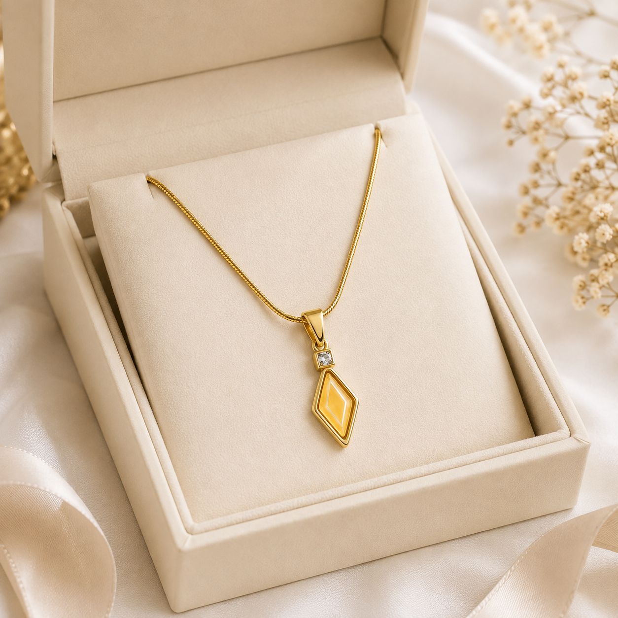 Geometric Gold Plated Pendant Necklace for Women | Anti-Tarnish Everyday Chain | Minimal Diamond Shape Pendant
