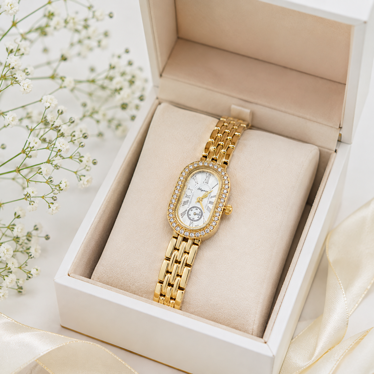 Elegant Gold-Tone Oval Crystal Women's Bracelet Watch | Luxury Dress Watch for Women