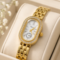 Elegant Gold-Tone Oval Crystal Women's Bracelet Watch | Luxury Dress Watch for Women