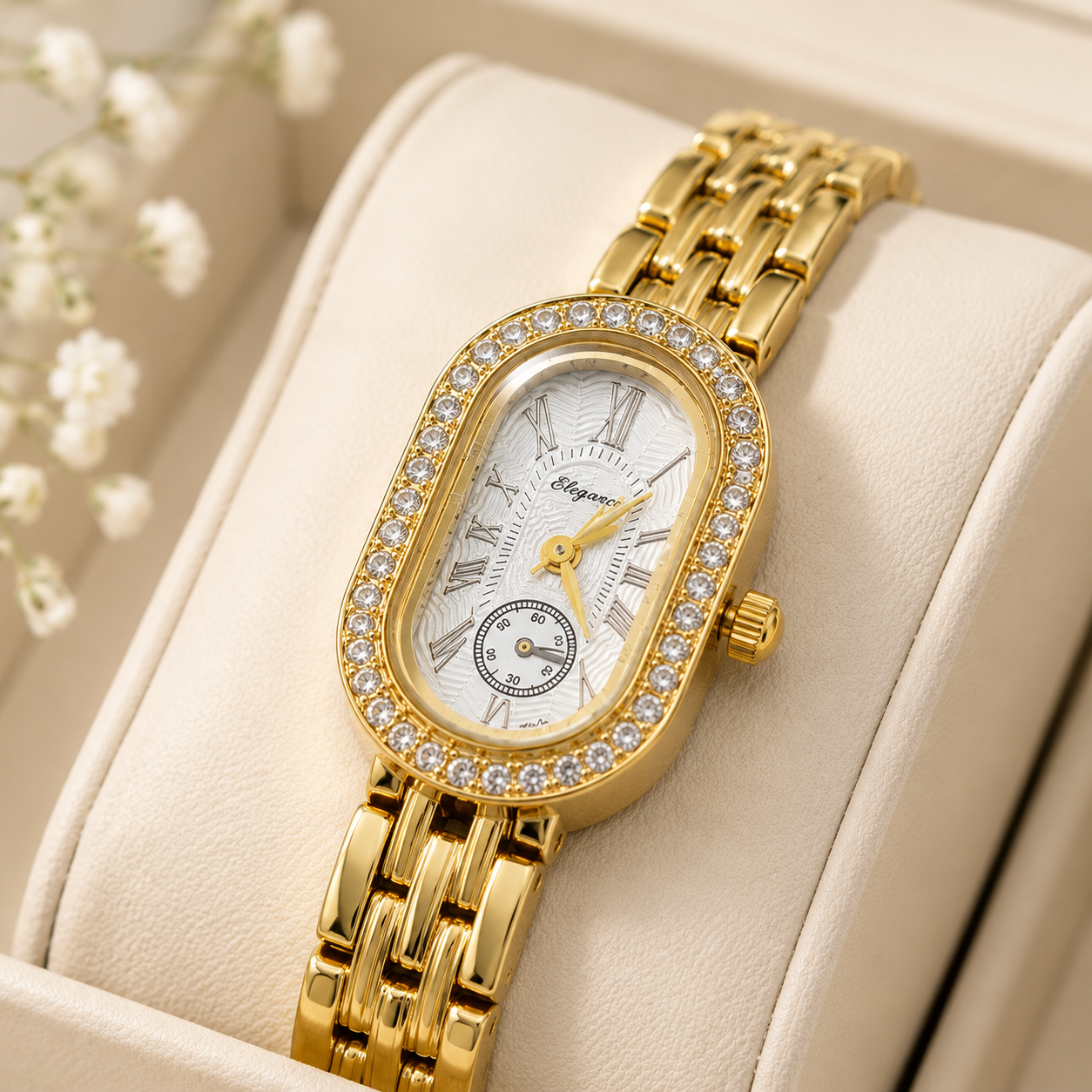 Elegant Gold-Tone Oval Crystal Women's Bracelet Watch | Luxury Dress Watch for Women