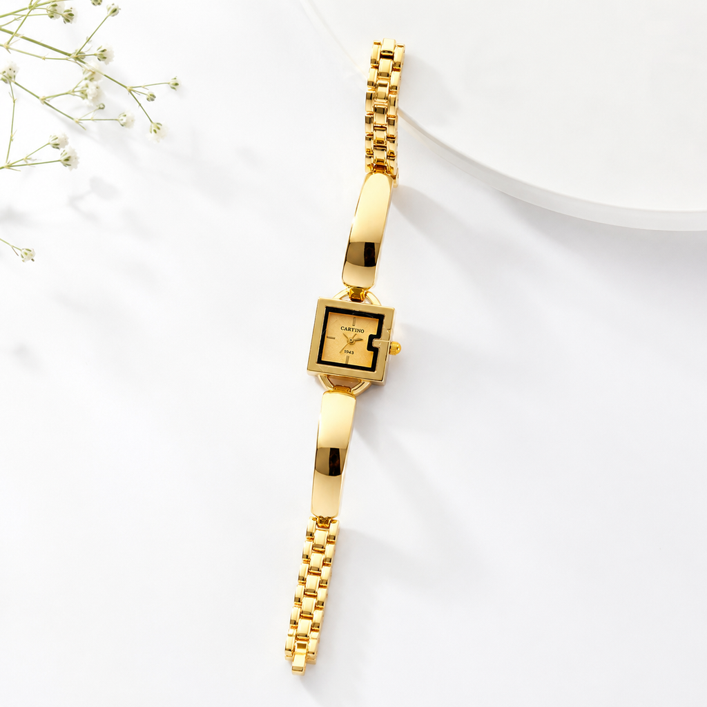 Luxury Gold-Tone Square Bracelet Watch for Women | Premium Elegant Wrist Watch