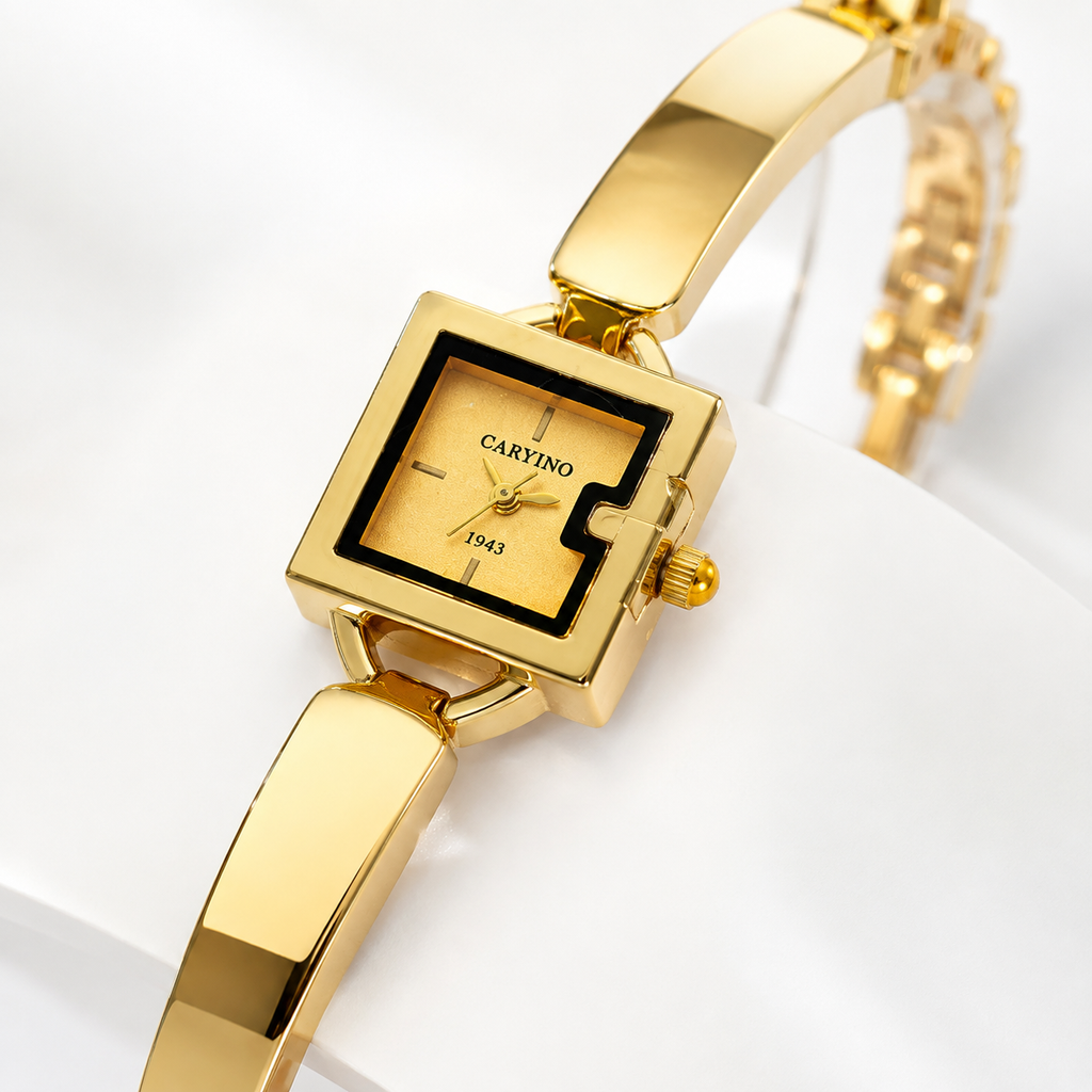 Luxury Gold-Tone Square Bracelet Watch for Women | Premium Elegant Wrist Watch