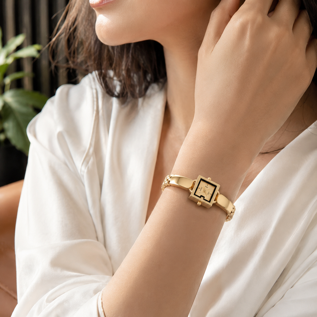 Luxury Gold-Tone Square Bracelet Watch for Women | Premium Elegant Wrist Watch