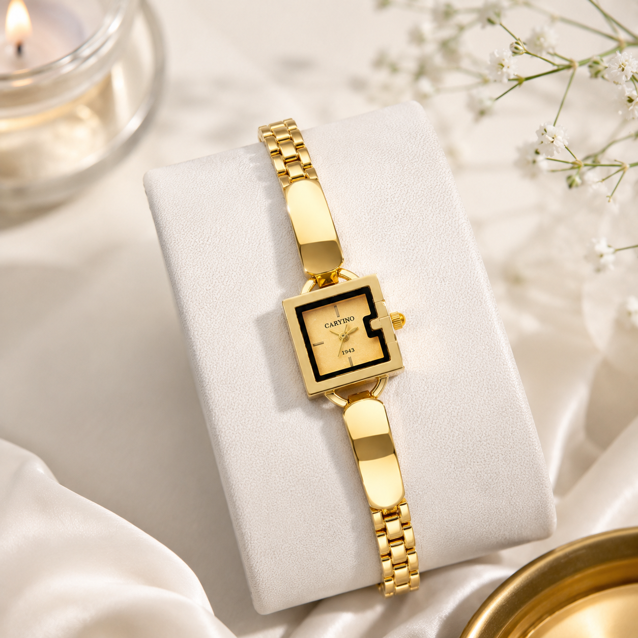Luxury Gold-Tone Square Bracelet Watch for Women | Premium Elegant Wrist Watch
