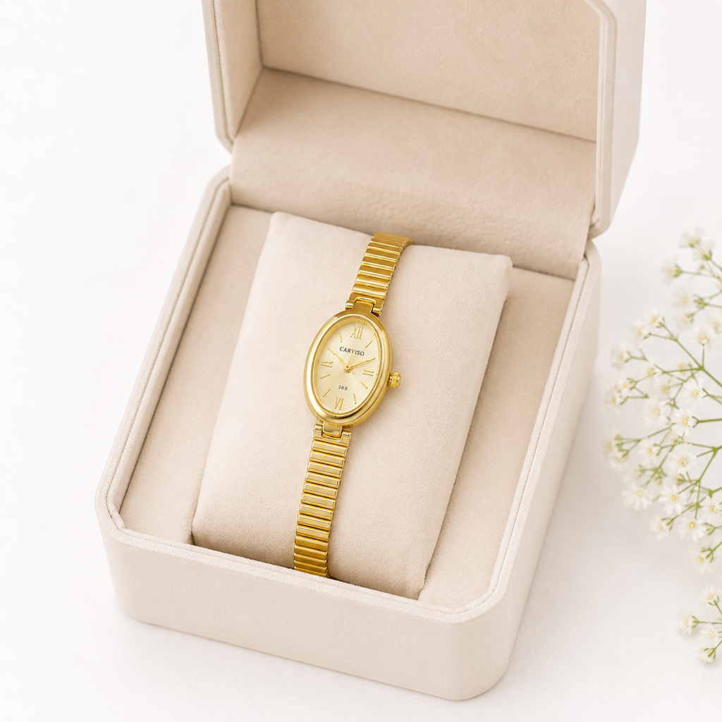 Luxury Gold Oval Bracelet Watch for Women | Elegant Analog Wrist Watch