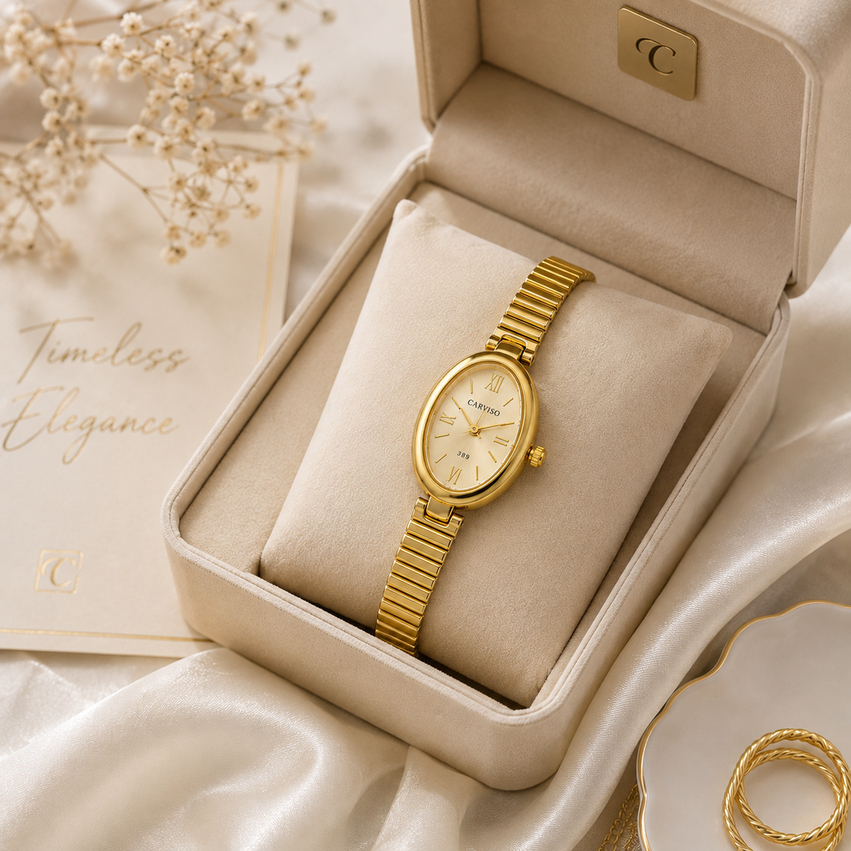 Luxury Gold Oval Bracelet Watch for Women | Elegant Analog Wrist Watch
