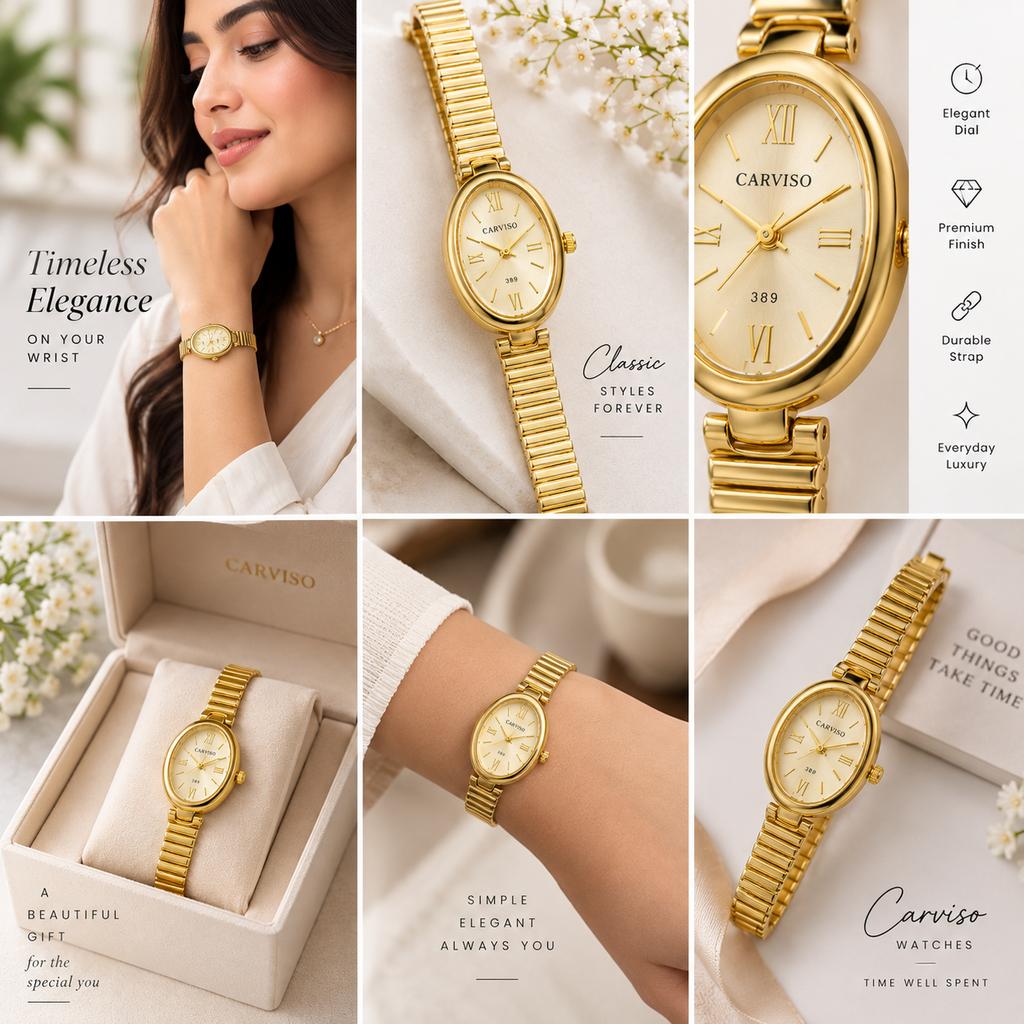 Luxury Gold Oval Bracelet Watch for Women | Elegant Analog Wrist Watch
