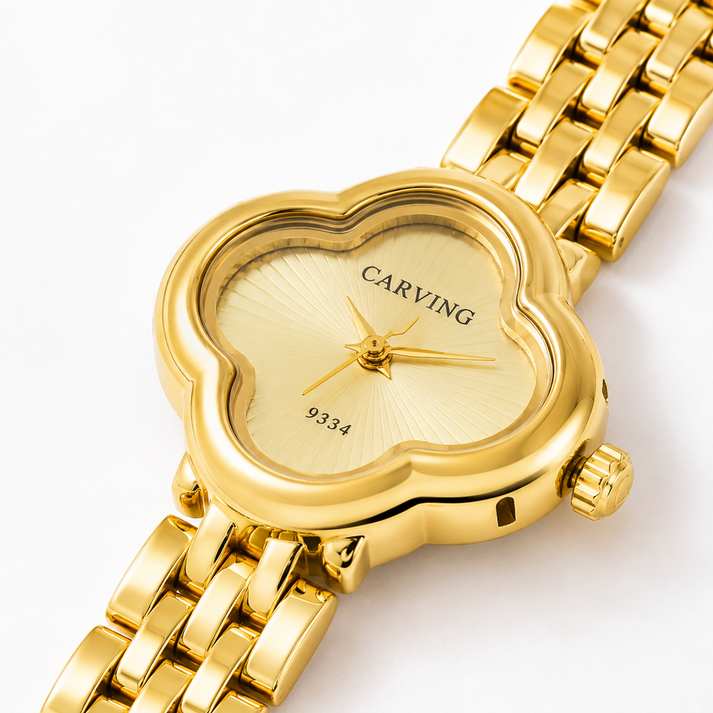 Luxury Gold Clover Bracelet Watch for Women | Elegant Designer Analog Wrist Watch