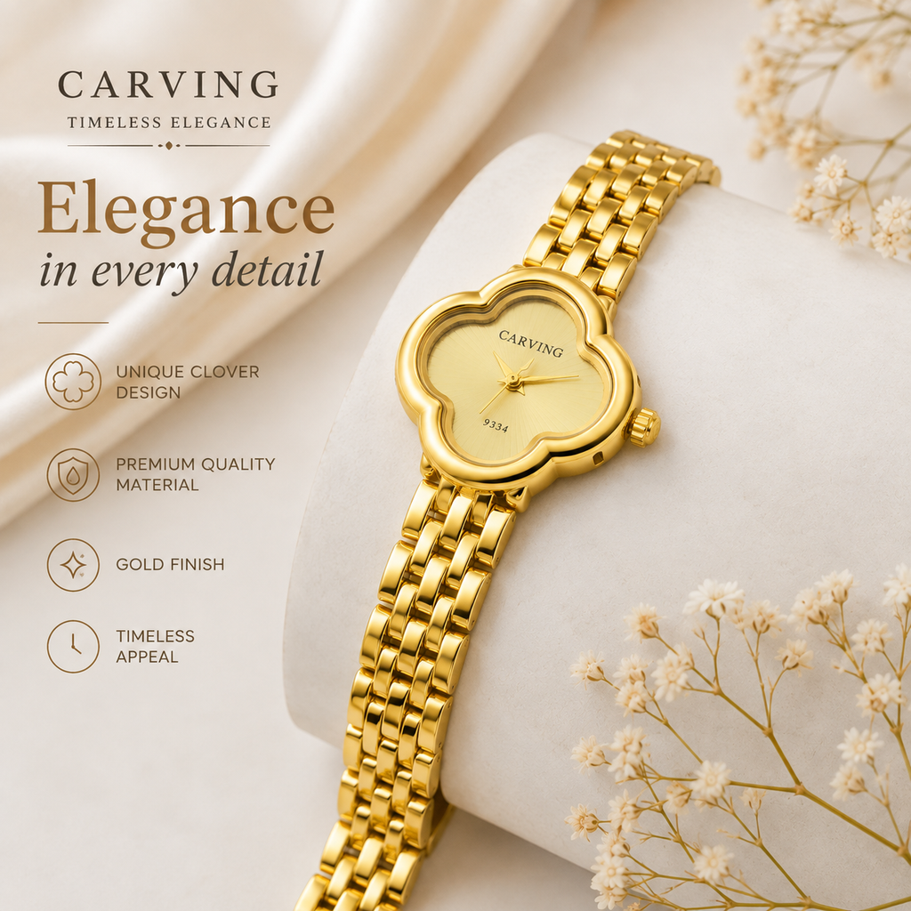 Luxury Gold Clover Bracelet Watch for Women | Elegant Designer Analog Wrist Watch