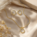 Gold Plated White Stone Pendant & Earrings Set for Women | Minimalist Jewellery
