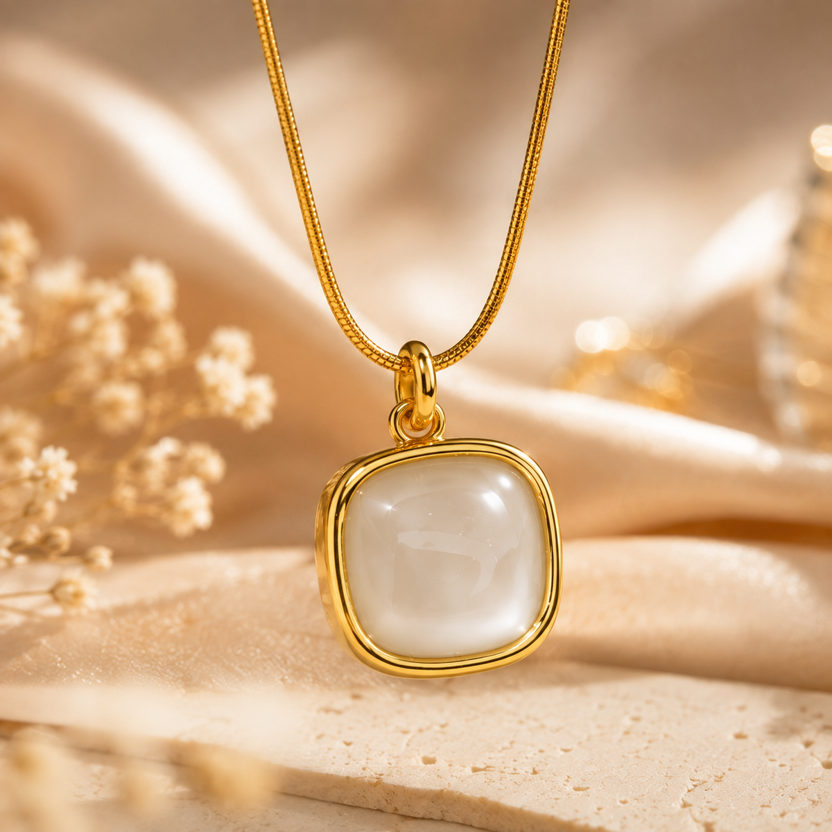 Gold Plated White Stone Pendant & Earrings Set for Women | Minimalist Jewellery