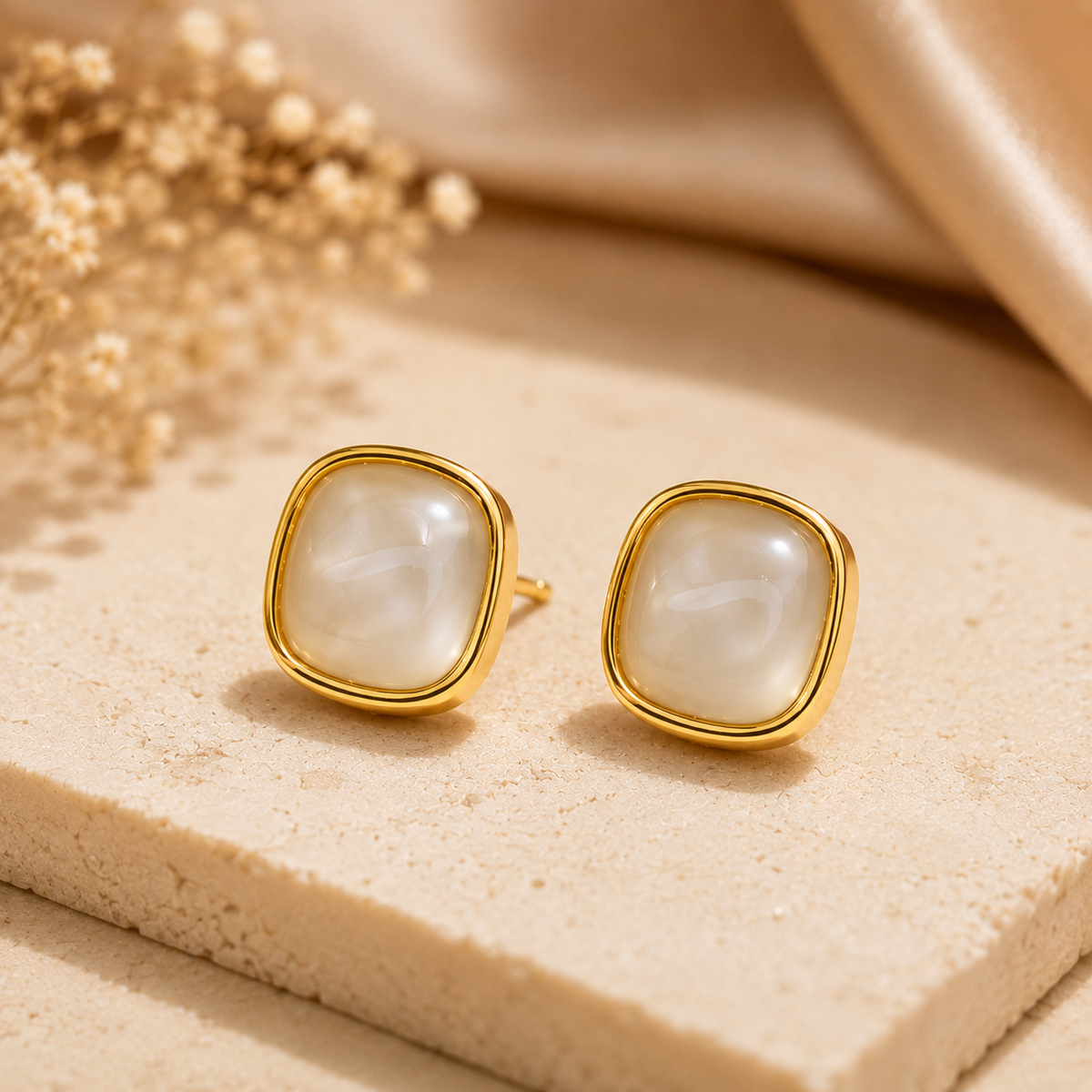 Gold Plated White Stone Pendant & Earrings Set for Women | Minimalist Jewellery