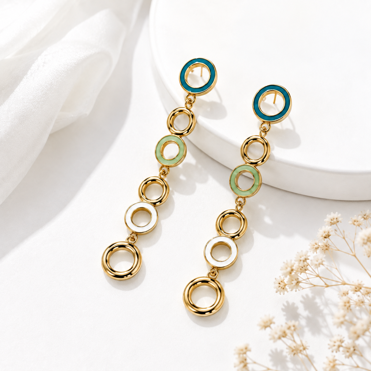 18K Gold Plated Circle Drop Earrings | Anti Tarnish