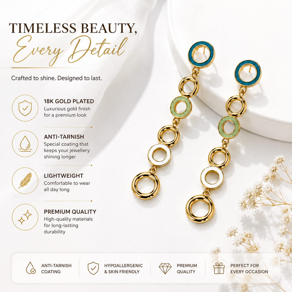 18K Gold Plated Circle Drop Earrings | Anti Tarnish