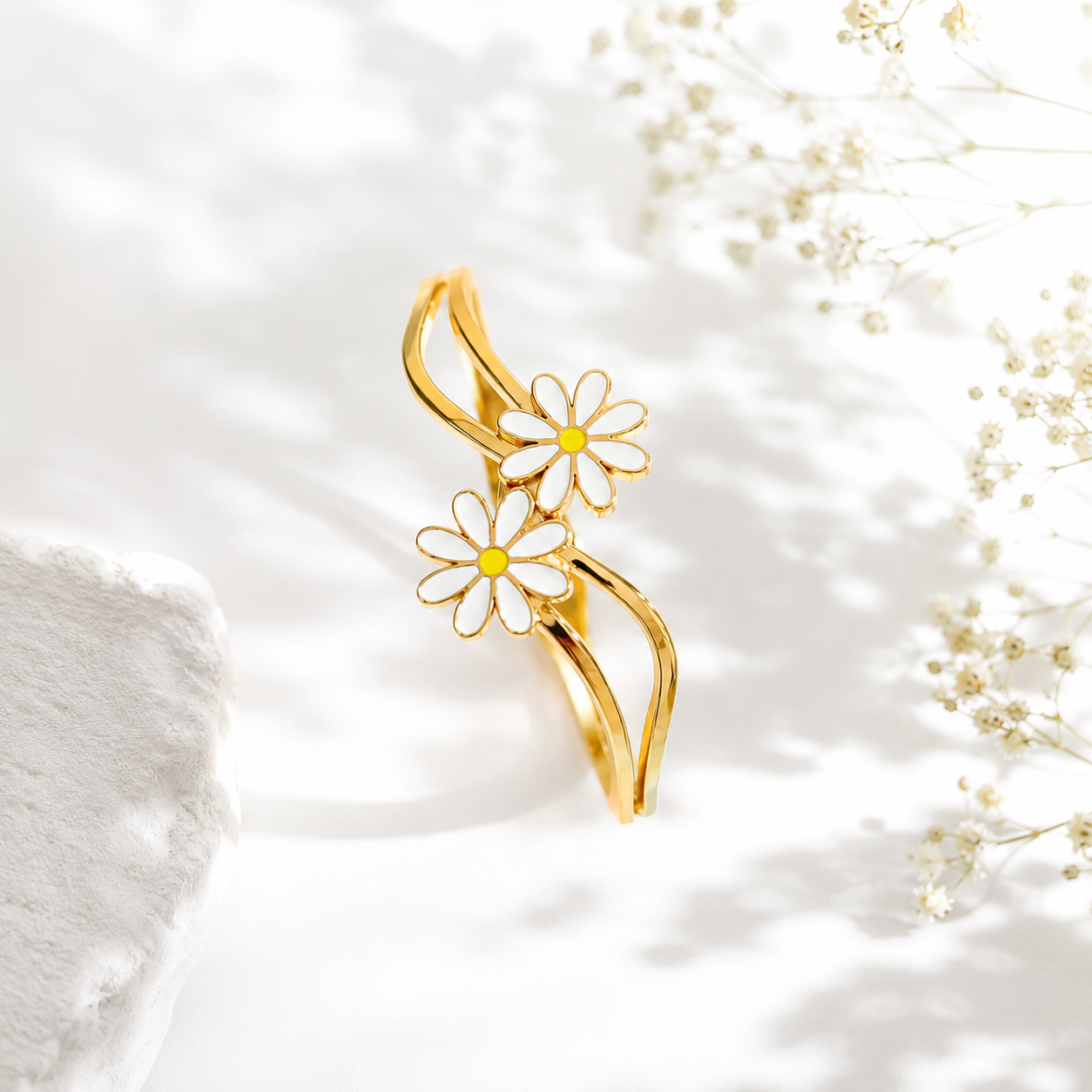 Gold Floral Daisy Bracelet for Women | Elegant Statement Jewellery