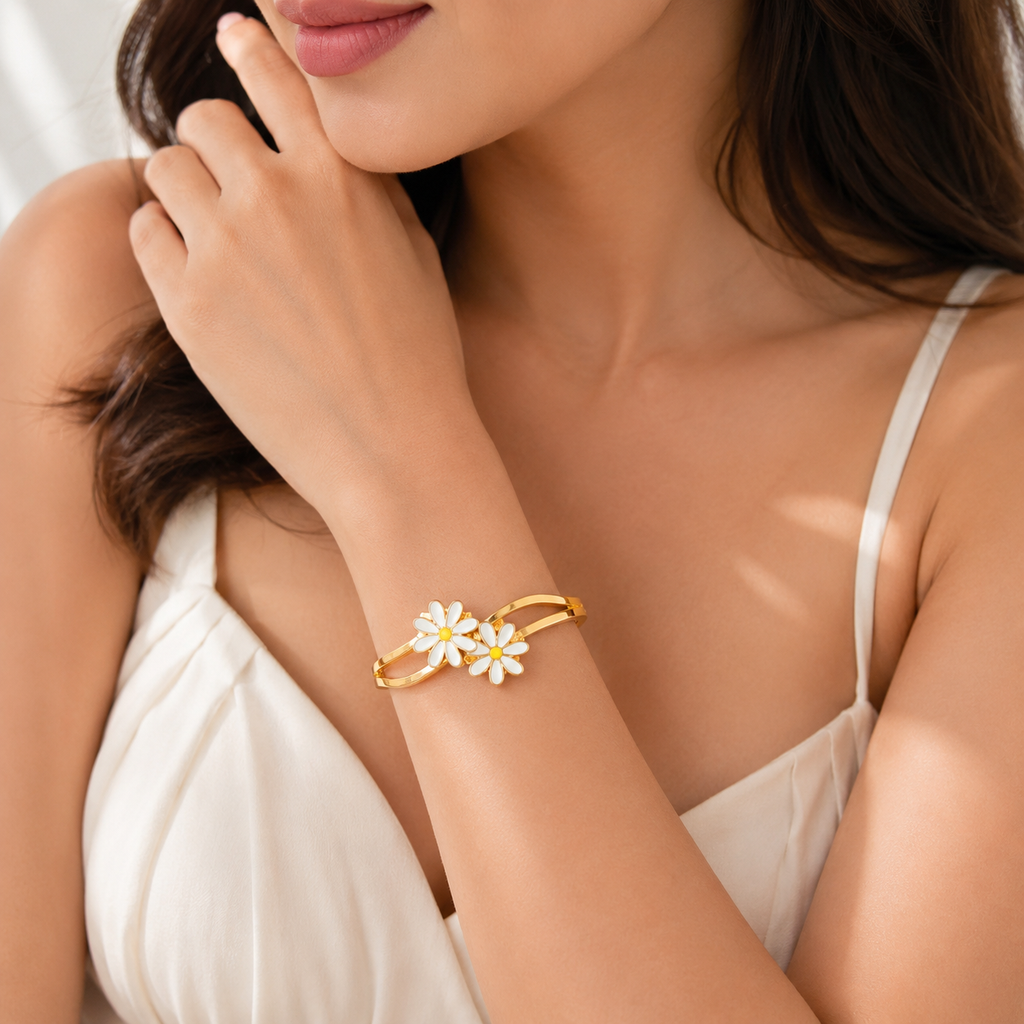 Gold Floral Daisy Bracelet for Women | Elegant Statement Jewellery