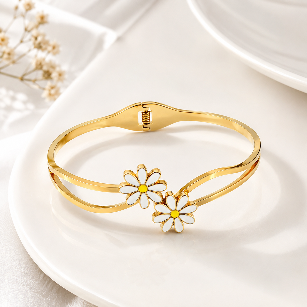 Gold Floral Daisy Bracelet for Women | Elegant Statement Jewellery