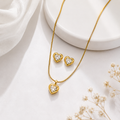 Gold-Plated Heart Crystal Necklace & Earrings Set for Women | Elegant Minimalist Jewellery