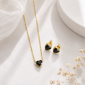 Gold-Plated Black Heart Necklace & Earrings Set for Women | Elegant Statement Jewellery