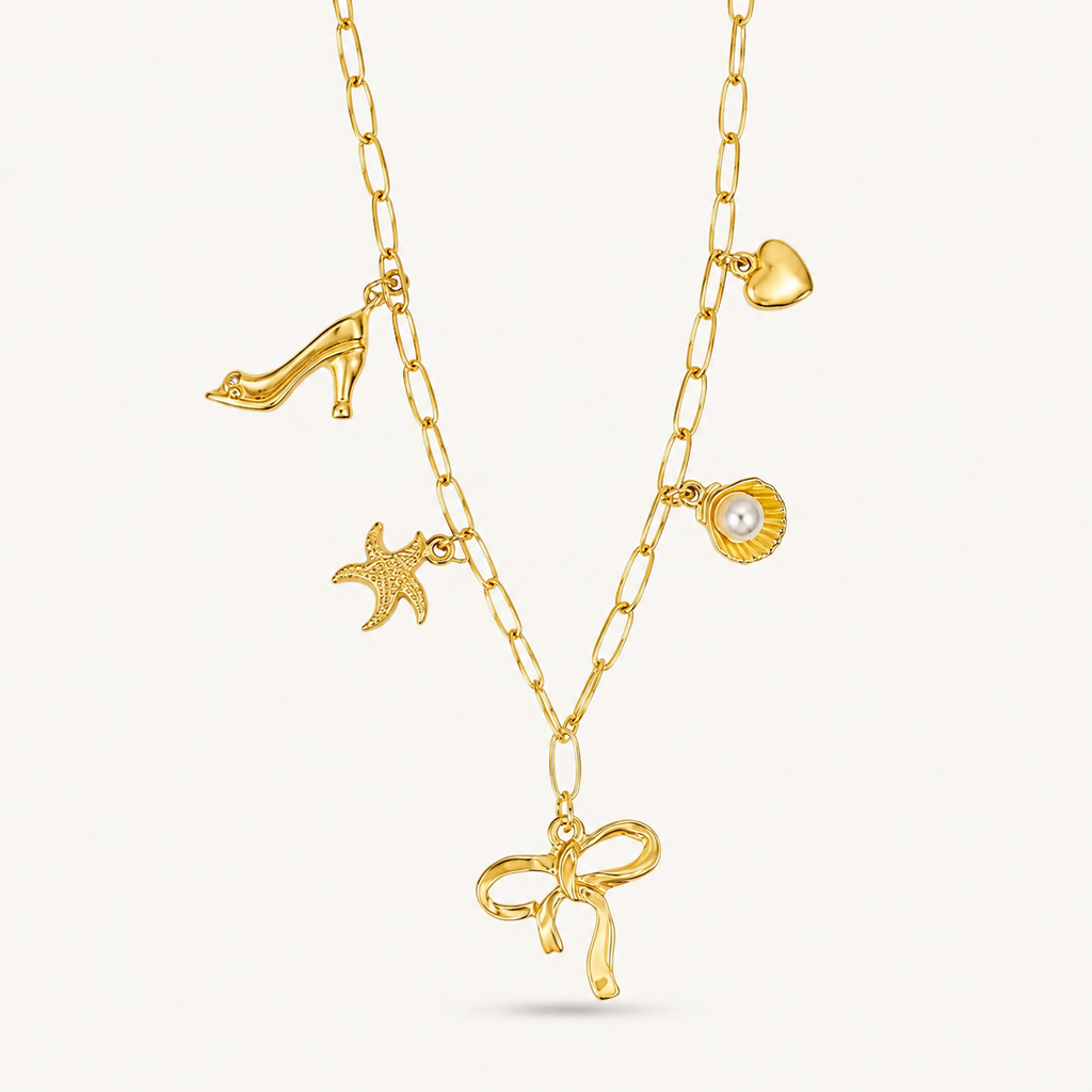 Gold-Plated Bow & Pearl Charm Layered Necklace for Women | Trendy Korean-Style Jewellery