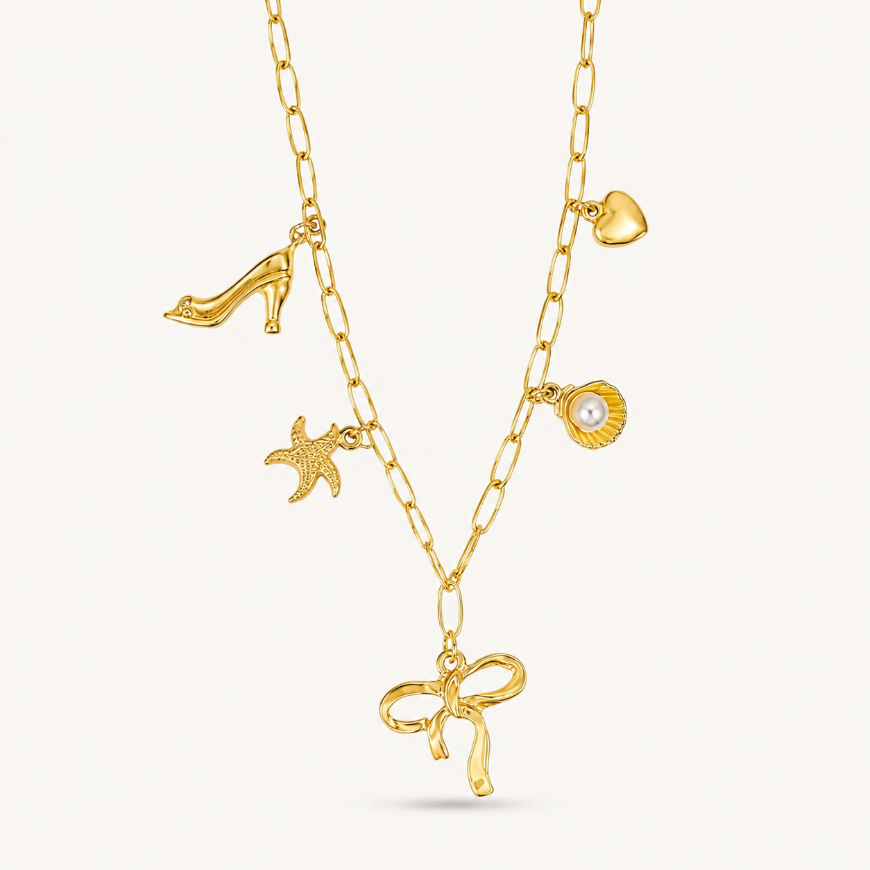 Gold-Plated Bow & Pearl Charm Layered Necklace for Women | Trendy Korean-Style Jewellery