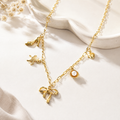 Gold-Plated Bow & Pearl Charm Layered Necklace for Women | Trendy Korean-Style Jewellery