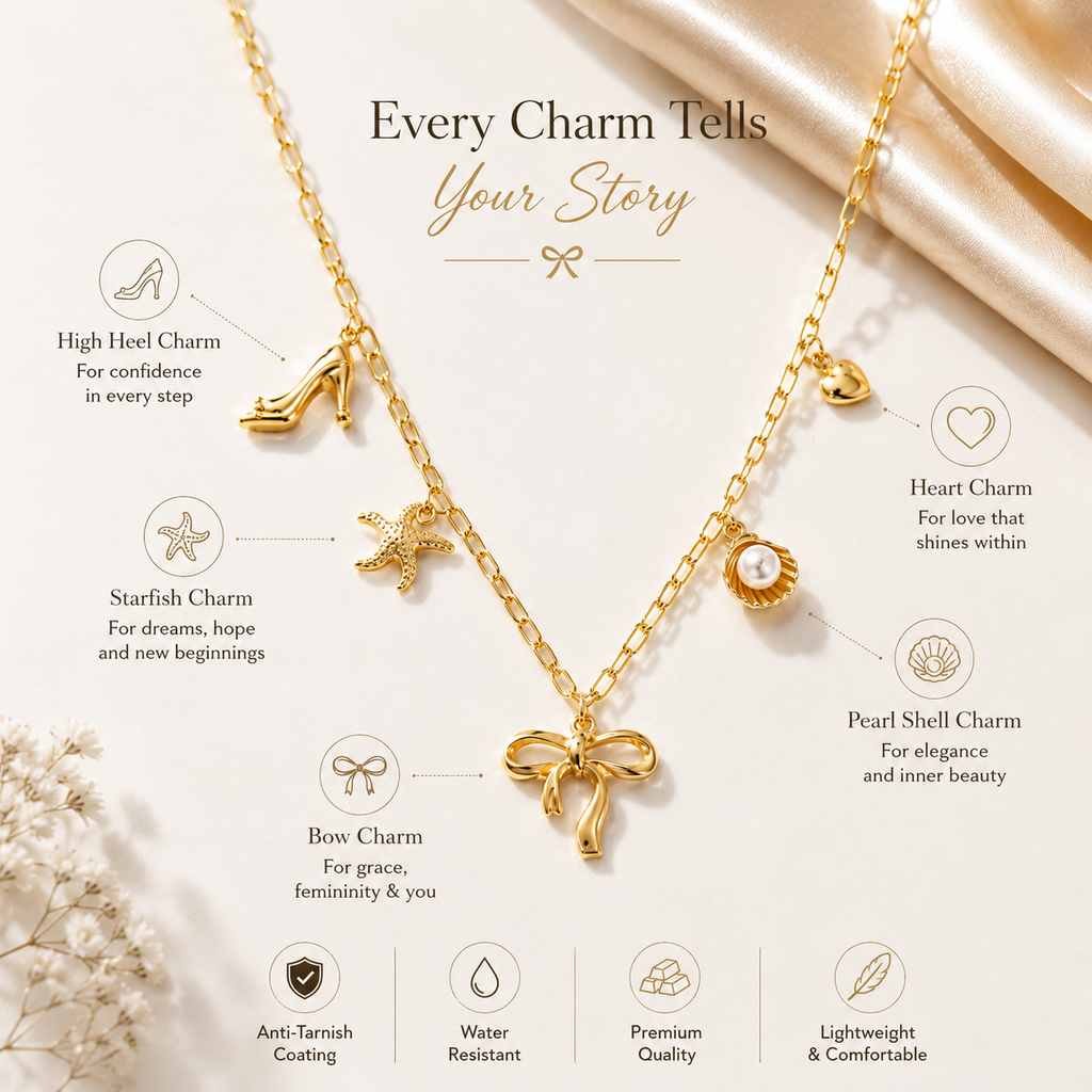 Gold-Plated Bow & Pearl Charm Layered Necklace for Women | Trendy Korean-Style Jewellery