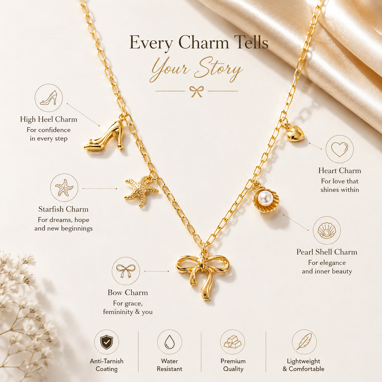 Gold-Plated Bow & Pearl Charm Layered Necklace for Women | Trendy Korean-Style Jewellery