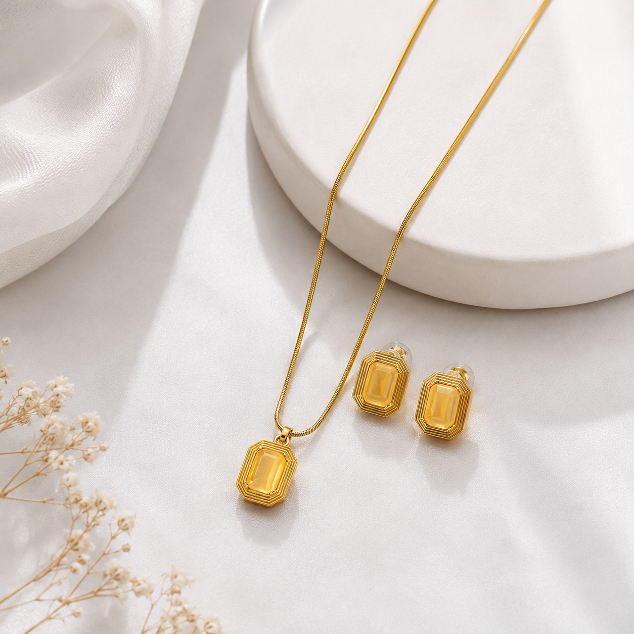 Gold-Plated Geometric Pendant Necklace & Earrings Set for Women | Elegant Statement Jewellery