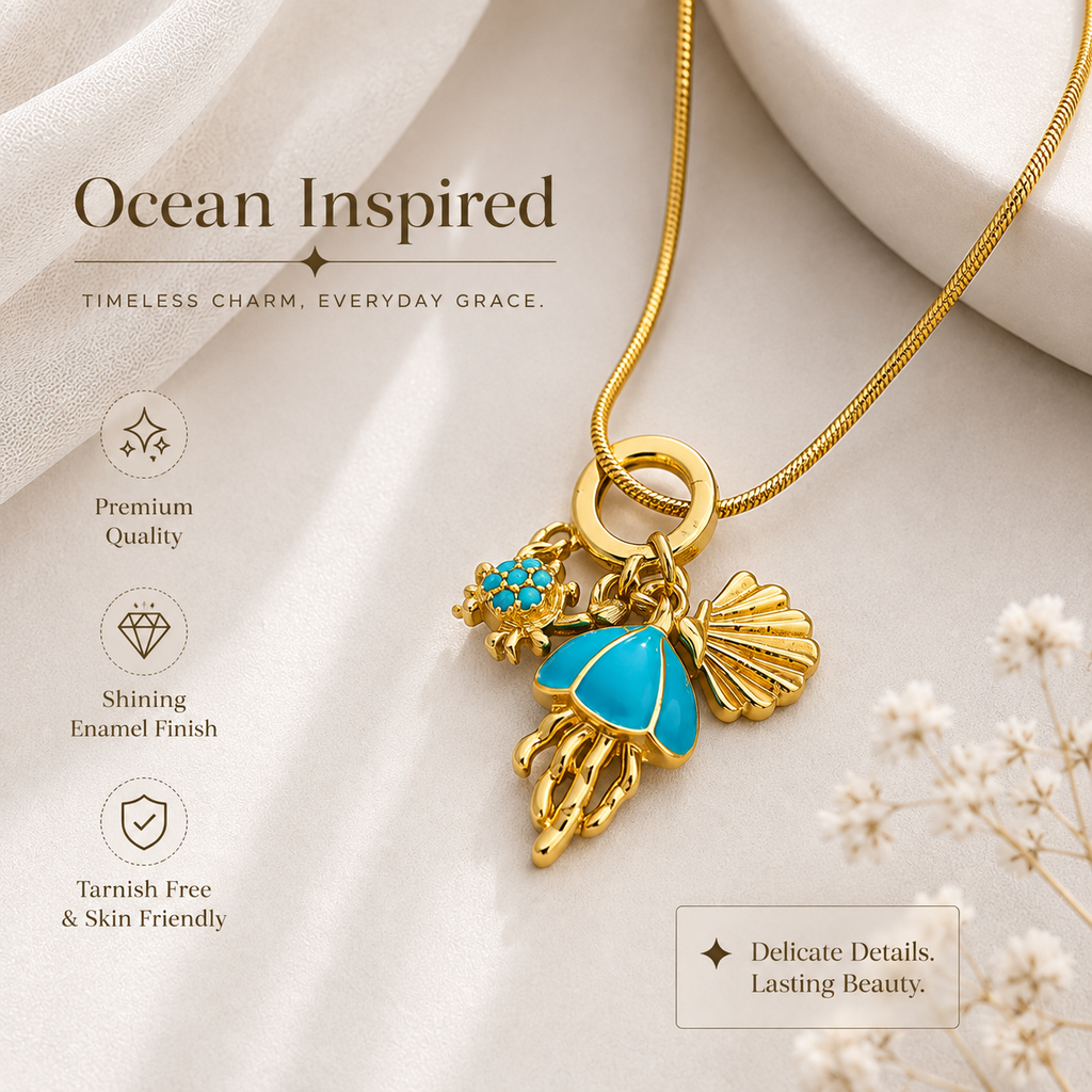 Gold-Plated Blue Enamel Charm Necklace for Women | Trendy Statement Jewellery