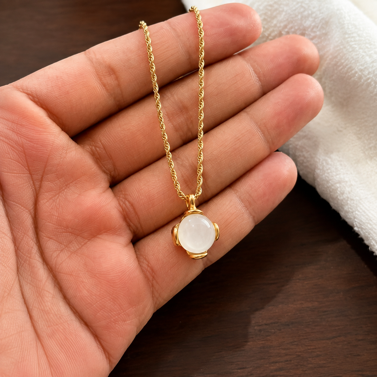 White Stone Gold-Tone Pendant Necklace for Women