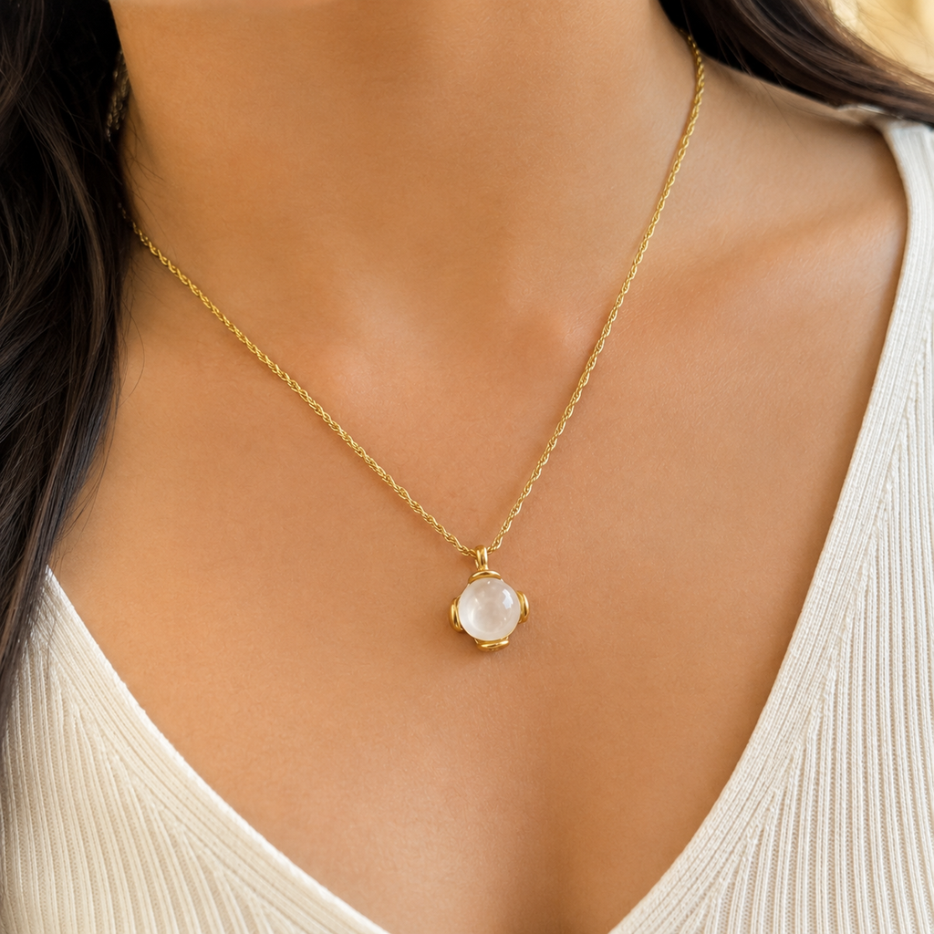 White Stone Gold-Tone Pendant Necklace for Women