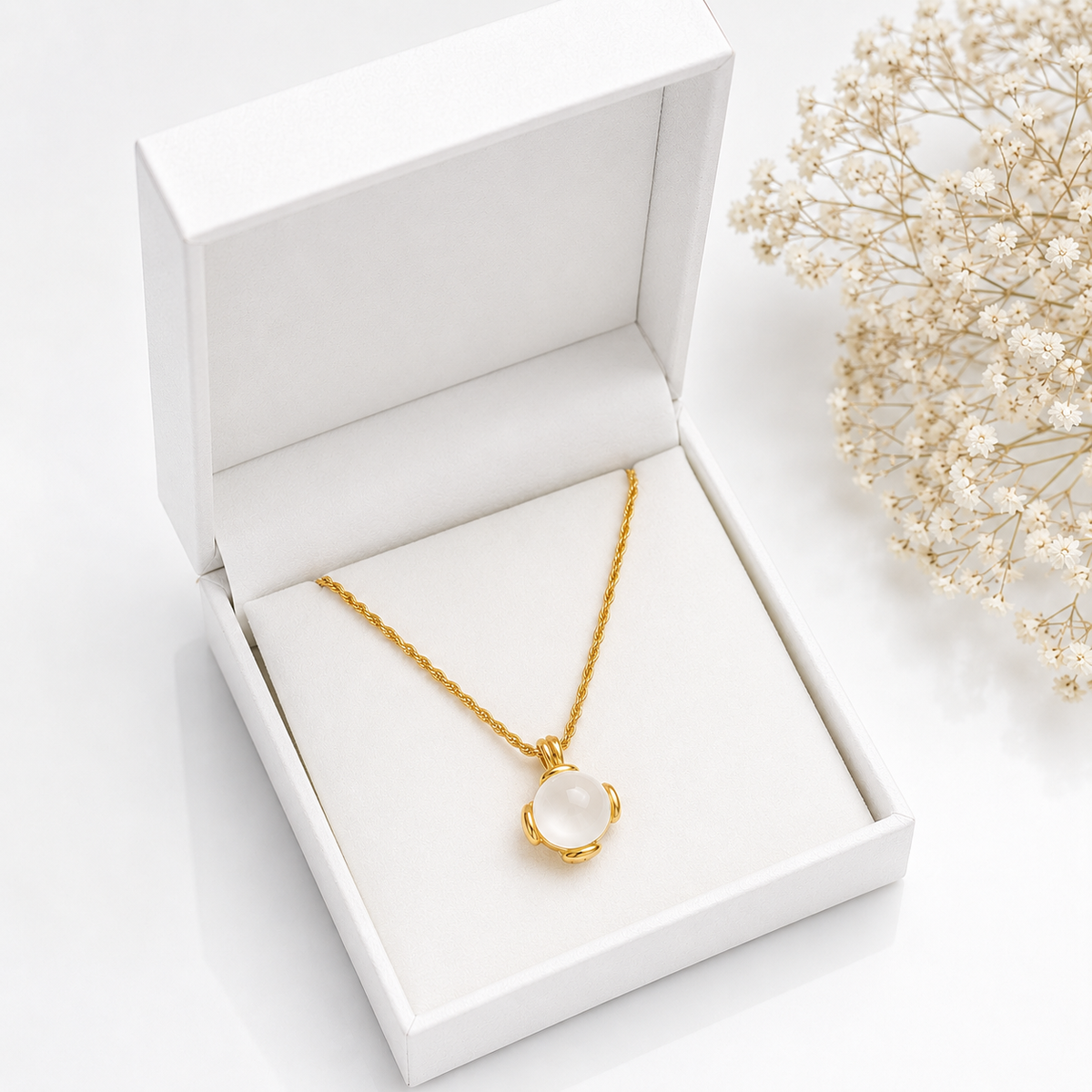 White Stone Gold-Tone Pendant Necklace for Women