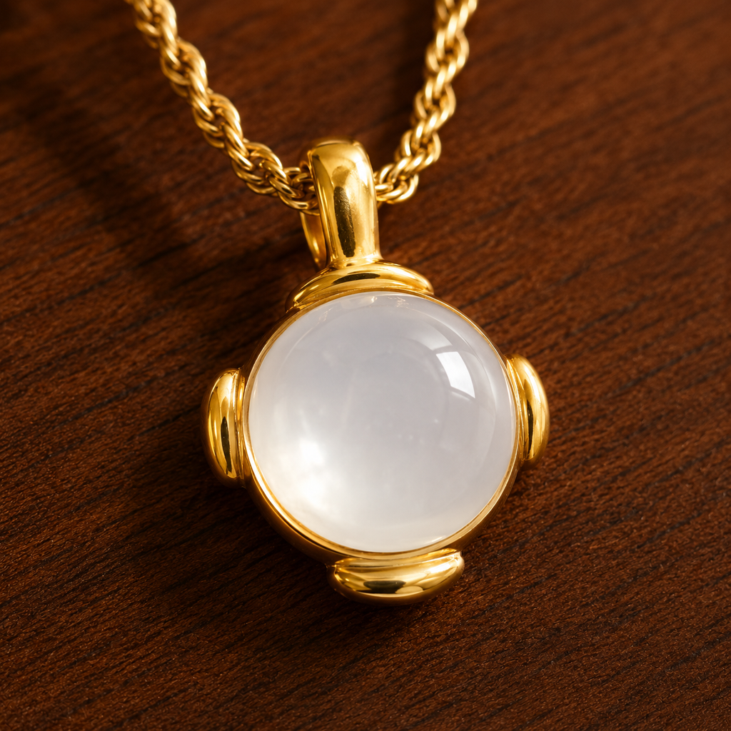 White Stone Gold-Tone Pendant Necklace for Women